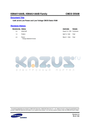 KM68V1000BLRE-10 datasheet - 128K X 8bit Low Power and Low Voltage CMOS Statinc RAM