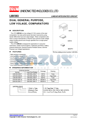 LMV393 datasheet - DUAL GENERAL PURPOSE, LOW VOLAGE, COMPARATORS