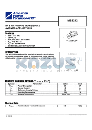 MS2212 datasheet - RF & MICROWAVE TRANSISTORS AVIONICS APPLICATIONS