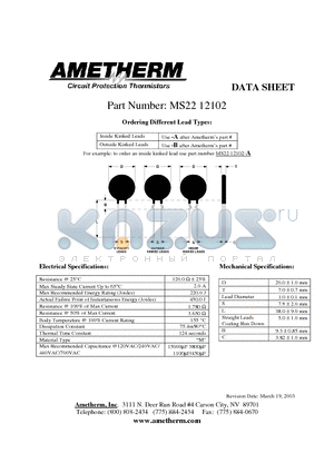 MS2212102-B datasheet - Circuit Protection Thermistors