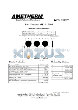 MS2212103-B datasheet - Circuit Protection Thermistors