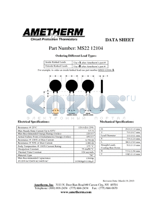 MS2212104 datasheet - Circuit Protection Thermistors