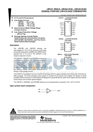 LMV393DUAL datasheet - GENERAL-PURPOSE LOW-VOLTAGE COMPARATORS
