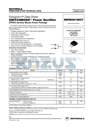 MBRB20100CT datasheet - SWITCHMODE Power Rectifier D2PAK Surface Mount Power Package