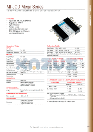 MI-LJ22-MY datasheet - 10-150 WATTS MILITARY COTS DC/DC CONVERTER