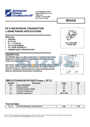 MS2228 datasheet - RF & MICROWAVE TRANSISTORS L-BAND RADAR APPLICATIONS