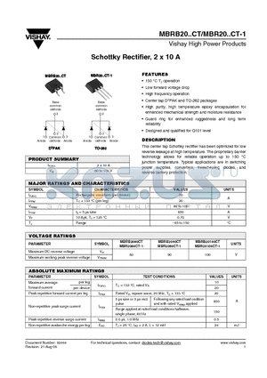 MBRB20100CT datasheet - Schottky Rectifier, 2 x 10 A