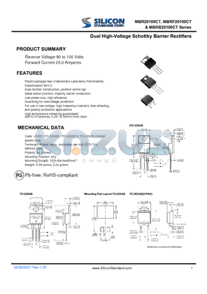 MBRB20100CT datasheet - Dual High-Voltage Schottky Barrier Rectifiers