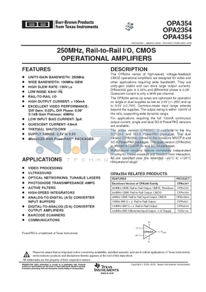 OPA2354AIDDAR datasheet - 250MHz, Rail-to-Rail I/O, CMOS OPERATIONAL AMPLIFIERS