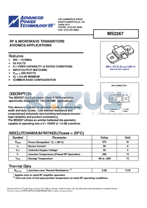 MS2267 datasheet - RF & MICROWAVE TRANSISTORS AVIONICS APPLICATIONS