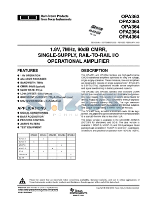 OPA2363 datasheet - 1.8V, 7MHz, 90dB CMRR, SINGLE-SUPPLY, RAIL-TO-RAIL I/O OPERATIONAL AMPLIFIER