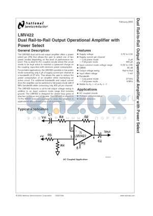 LMV422MMX datasheet - Dual Rail-to-Rail Output Operational Amplifier with