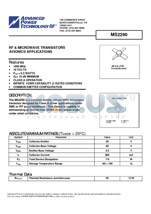 MS2290 datasheet - RF & MICROWAVE TRANSISTORS AVIONICS APPLICATIONS