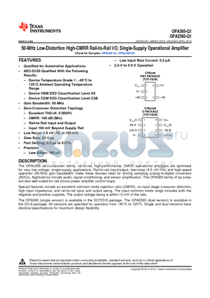 OPA2365-Q1 datasheet - 50-MHz Low-Distortion High-CMRR Rail-to-Rail I/O, Single-Supply Operational Amplifier