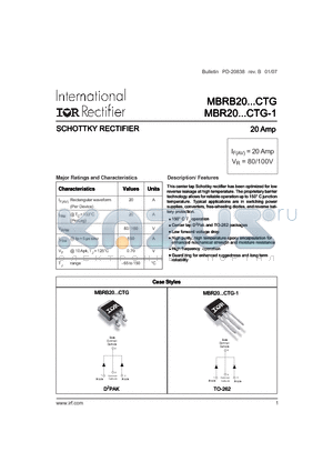 MBRB20100CTG-1TRR-P datasheet - SCHOTTKY RECTIFIER 20 Amp