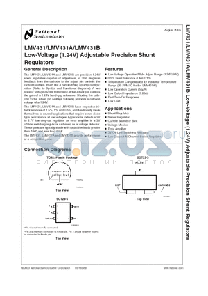 LMV431BCM5 datasheet - Low-Voltage (1.24V) Adjustable Precision Shunt Regulators