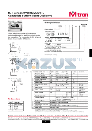 M7R78FAJ datasheet - M7R Series 5.0 Volt HCMOS/TTL Compatible Surface Mount Oscillators