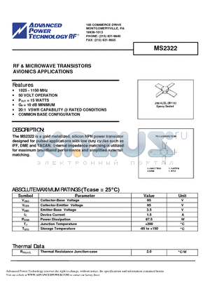 MS2322 datasheet - RF & MICROWAVE TRANSISTORS AVIONICS APPLICATIONS