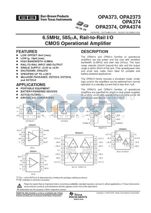 OPA2373AIDGST datasheet - 6.5MHz, 585UA, Rail-to-Rail I/O CMOS Operational Amplifier