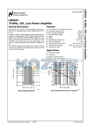 LMV641MGX datasheet - 10 MHz, 12V, Low Power Amplifier