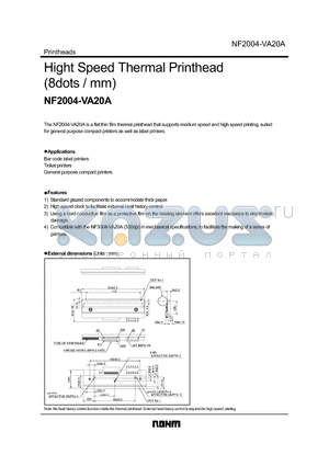 NF2004-VA20A datasheet - Hight Speed Thermal Printhead (8dots / mm)