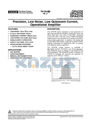 OPA2376AIDG4 datasheet - Precision, Low Noise, Low Quiescent Current, Operational Amplifier