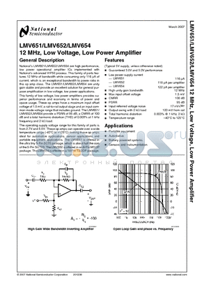 LMV654MT datasheet - 12 MHz, Low Voltage, Low Power Amplifier