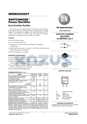 MBRB20200CTT4 datasheet - SWITCHMODE Power Rectifier Dual Schottky Rectifier
