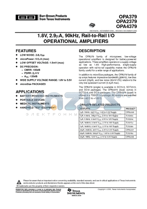 OPA2379AIDR datasheet - 1.8V, 2.9uA, 90kHz, Rail-to-Rail I/O OPERATIONAL AMPLIFIERS