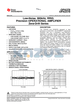 OPA2378AIDCNT datasheet - Low-Noise, 900kHz, RRIO, Precision OPERATIONAL AMPLIFIER Zer-Drift Series