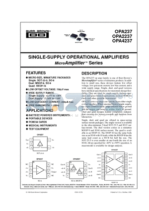 OPA237UA datasheet - SINGLE-SUPPLY OPERATIONAL AMPLIFIERS MicroAmplifier  Series