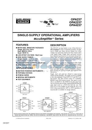 OPA237UA datasheet - SINGLE-SUPPLY OPERATIONAL AMPLIFIERS MicroAmplifier Series