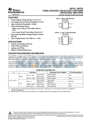 LMV721 datasheet - 10-MHz LOW-NOISE LOW-VOLTAGE LOW-POWER OPERATIONAL AMPLIFIERS