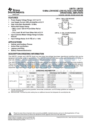 LMV721IDBVR datasheet - 10-MHz LOW-NOISE LOW-VOLTAGE LOW-POWER OPERATIONAL AMPLIFIERS