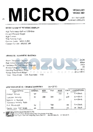 MS241C-RD datasheet - 0.4 TWO DIGIT NUMERIC DISPLAYS