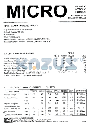 MS245C datasheet - 0.4 DUAL DIGIT NUMERIC DISPLAYS