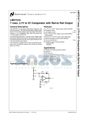 LMV7219M5 datasheet - 7 nsec, 2.7V to 5V Comparator with Rail-to Rail Output