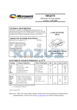 MS2473 datasheet - high power COMMON BASE bipolar transistor.