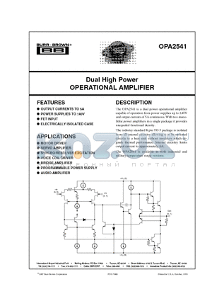 OPA2541 datasheet - Dual High Power OPERATIONAL AMPLIFIER