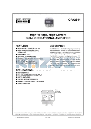 OPA2544 datasheet - High-Voltage, High-Current DUAL OPERATIONAL AMPLIFIER