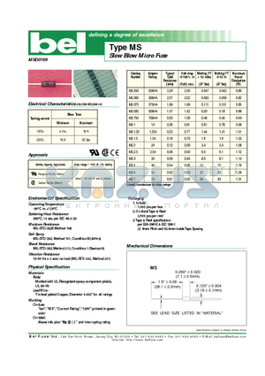 MS250 datasheet - SLOW BLOW MICRO FUSE