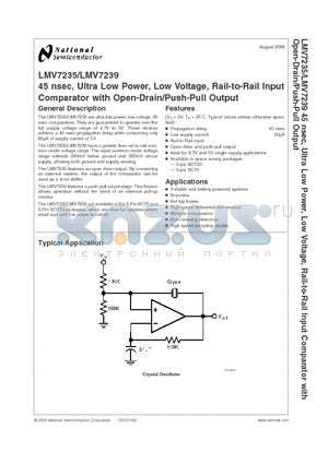 LMV7235M5 datasheet - 45 nsec, Ultra Low Power, Low Voltage, Rail-to-Rail Input Comparator with Open-Drain/Push-Pull Output