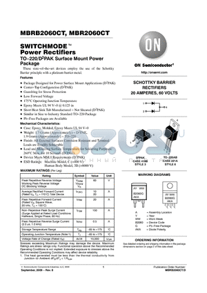 MBRB2060CTG datasheet - SWITCHMODE Power Rectifiers TO−220/D2PAK Surface Mount Power Package