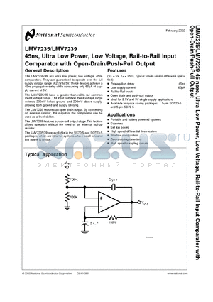 LMV7239M5 datasheet - 45ns, Ultra Low Power, Low Voltage, Rail-to-Rail Input Comparator with Open-Drain/Push-Pull Output