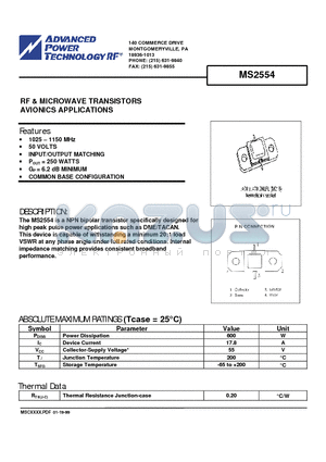 MS2554 datasheet - RF & MICROWAVE TRANSISTORS AVIONICS APPLICATIONS