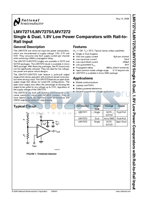LMV7271 datasheet - Single & Dual, 1.8V Low Power Comparators with Rail-to-Rail Input