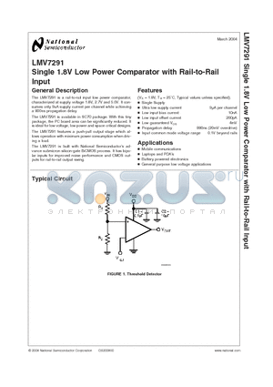 LMV7291MG datasheet - Single 1.8V Low Power Comparator with Rail-to-Rail Input