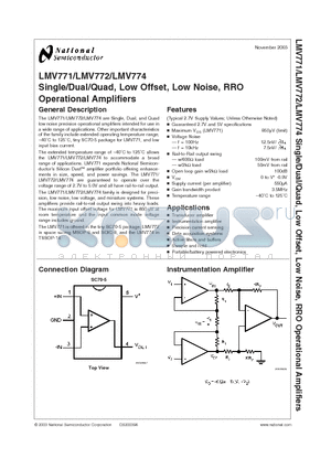 LMV772 datasheet - Single/Dual/Quad, Low Offset, Low Noise, RRO Operational Amplifiers