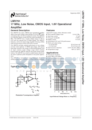 LMV791 datasheet - 17 MHz, Low Noise, CMOS Input, 1.8V Operational Amplifier