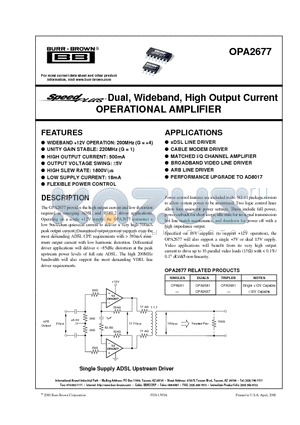 OPA2677H datasheet - Dual, Wideband, High Output Current OPERATIONAL AMPLIFIER